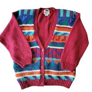 Center Aisle Womens Sweater Medium Multi Cardigan Graphic Vintage Shoulder Pads